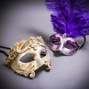 Silver Roman Greek Emperor Purple Feather Women Mardi Gras Dance Party Eye Mask